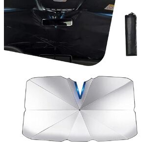 1 PC Car Front Windshield Sunshade, 31" x 55" Open Type Ten-Bone Recessed Umbrella Style Essential Summer Sunshade, Privacy Protection Accessory, Suitable for Most Car Models (Silver)