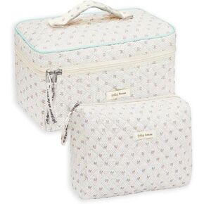 GEMLORD 3 Pieces Preppy Patch Makeup Bag, Small Chenille Letter Cosmetic Bag, PU Leather Waterproof Zipper Skin Care Toiletry Bags for Teen Girls, Portable Preppy Gift for Women(White, Blue, Pink)