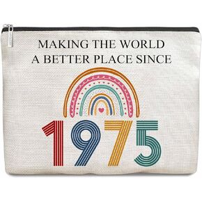 50th Gifts for Her, Women - 1975 Vintage - Gifts for 50th Birthday - Gifts for 50 Year Old Women, Sisters, Mom - 50th Canvas Makeup Bag - Turning 50th Gifts For Birthdays - Cosmetic Travel Pouch