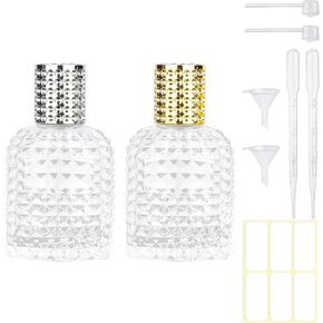 Refillable Spray Perfume Bottles, Clear Thick Glass Empty Perfume Bottle, Gold&Silver Perfume Atomizer,Travel Cologne Sprayer Bottles. (Gold & Silver, 1.7 Ounces)