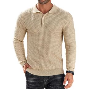 COOFANDY Men's Knit Polo Shirts Long Sleeve Sweater Polo Lightweight Fashion Casual Collared T Shirts