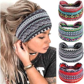 FULZTEY Boho Headbands for Women Fashion Paisley Head Band Floral Wide Headwraps Large African Thick Turban Non Slip Yoga Workout Sweat Hairband Knotted Bandanas for Hair Accessories 4Pcs in Kuwait