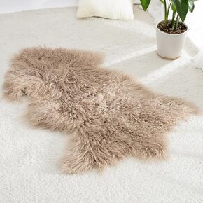 100% Genuine Sheepskin Area Rug Real Lightweight Fluffy Soft Mongolian Long Wool Fur Carpet for Couch Bed Sofa Bedroom Living Room White 2x3ft