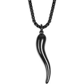 HAQUIL Italian Horn Necklace, Stainless Steel Cornicello Horn Amulet Charm Pendant, Box Chain, Italian Jewelry Gifts