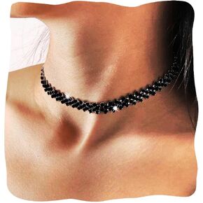 EARENT Rhinestone Choker Necklaces Black Crystal Row Necklace Chain Sparkly Minimalist Prom Party Neck Jewerly for Women(C-Black)