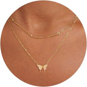 Gold Necklace for Women, Dainty 14k Gold Plated Necklace Hamsa Star of David Cross Evil Eye Italian Horn Shell Elephant Turtle Dragonfly Butterfly Necklace for Women