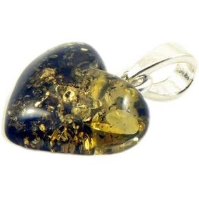 Green Amber Heart Pendant, Handmade Charm, 925 Sterling Silver