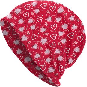 Valentines Day Red Heart Beanie Standard Closed Chemo Knitted Hats Baggy Slouchy Skull Cap Cancer Headwear for Women Men