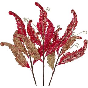 Christmas Artificial Leaves Set of 3 Sparkling 27 Inch Faux Decorative Foliage with Spray Stems Perfect for Holiday Home Decor Festive Party Decorations and Seasonal Celebrations(White)