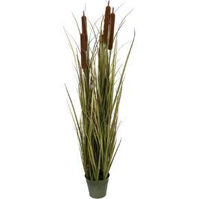 Vickerman 48" Artificial Potted Grass with Brown Cattails - Iron Pot - Faux Grass Plant Decor - Home Or Office Indoor Greenery Accent - Maintenance Free