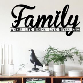 Family Wall Decor Black Metal Family Signs for Home Decor Wall Wrought Iron Wall Decor Family Wall Art Cut Out Plaque Decorations for Farmhouse Living Room Kitchen Dining Room Bedroom -16.5"X7.5"