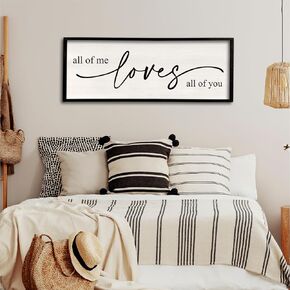 All Of Me Loves All Of You Wall Decor 40''×15'' Large Vintage Framed Wooden Plaque Modern Master Bedroom Above Over Bed sign Farmhouse Plaque Art Home Love Quotes Wall Hanging Decor (Black)