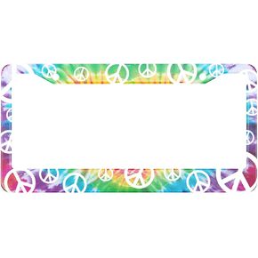 HOSNYE White Peace Sign License Plate Frame Tie Dye Hippie Rainbow Pattern Metal License Plate Cover Front Plates Frames Car Tag Frame for Women Men US Vehicles Standard