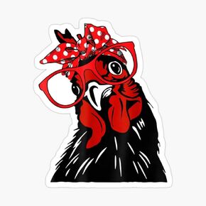 Chicken with Headband Cute Sticker | Vinyl | Decal forWindow, Laptop, Water Bottle, Books 5"