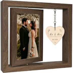 Rotating Floating Mr and Mrs Est 2025 Picture Frame Gifts, Wedding Gifts for Newlyweds Couples 2025, Bridal Shower Gifts for Bride to Be (Display Two 4x6)