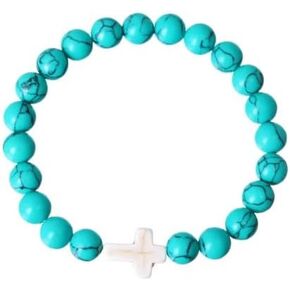 Natural bead turquoise with natural stone cross bracelet
