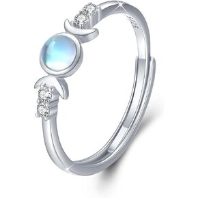 CUOKA MIRACLE Triple Goddess Ring 925 Sterling Silver Goddess Rings for Women Synthetic Moonstone Ring Moon Goddess Ring Cubic Zirconia Adjustable Ring Wedding Bands Ring Triple Goddess Jewelry