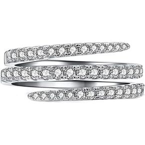 925 Sterling Silver Shiny Full Diamond Ring Three Rows Cubic Zirconia Cocktail Rings CZ Diamond Multi Row Ring Eternity Engagement Wedding Band Ring for Women (8)
