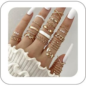 22Psc Gold Knuckle Rings Set for Women Retro Adjustable Stackable Rings Boho Stackable Vintage Non Tarnish Gold Rings Simple Twist Hollow Cute Rings Pack Jewelry for Women Gift