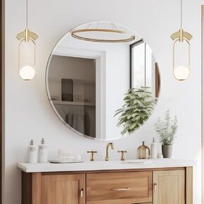 DOIMUSIM Frameless Mirror,Small Bathroom Vanity Mirrors for Over Sink,Rounded Wall-Mounted Beveled Polished Edge Mirrors,Apply to Living Room,Bedroom,Bathroom Entryway Mirror 12in