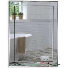 Neue Design Mood Rectangular Bathroom Mirror with Shelf, (20 x 16 inch) Wall Mounted & Double Layer of Glass, Modern & Stylish with Contemporary Bevelled Edges