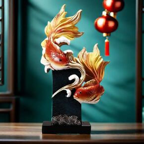 Chinese Feng Shui Fish Statue Sculpture Frgurine Good Lucky Gift for FengShui Lover Desktop Display Decorative Decoration (Red)