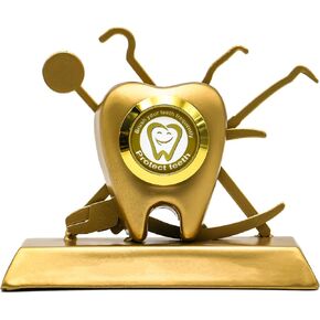 YOUKI Dental Desk Table Ornaments,Dentist Gifts,Teeth Gift Future New Dentist Gift Dentist Retirement Graduation Birthday Gift for Men Women,Dental Office Decor,Metal,Golden