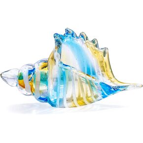 Hand-Blown Glass Conch Shell Figurine - Vibrant Sea Inspired Décor for Home, Office, or Aquarium-Glass