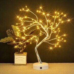 20" LED Firefly Tree Lights | Bonsai - Bedroom, Desk Top, Table Lamp Decoration | USB/Battery Operated | Touch Switch | DIY Adjustable Branches | Home Party Holiday | Warm Lighting