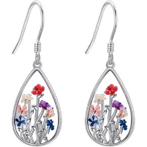 MONGAS Pressed Flower Earrings Sterling Silver Pressed Flower Earrings Dangle Earrings Flower Jewelry for Women