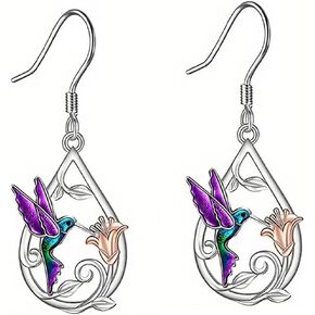 Hummingbird Earrings for Women, 925 Sterling Silver Earrings for Women Colorful Bird Earrings for Women 2D Novelty Cute Bird Dangle Drop Earrings, Valentines Day Earrings Jewelry Christmas Birthday