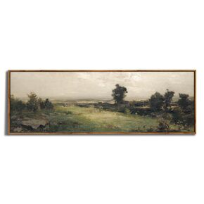 Framed Canvas Wall Art for Bedroom - Long Horizontal 13.5x40" Above the Bed - Vintage Farmhouse French Country Room Decor - Green Trees Mountain Landscape - Cottagecore Aesthetic Living Room Plant