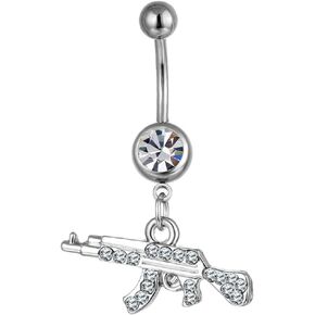 Fuqimanman2020 Rifle Gun Belly Button Ring Assault Rifle Pendant Navel Ring Body Piercing Jewelry for Women Men
