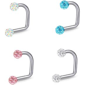 4Pcs 16G Lip Rings Hoop for Women Girls Stainless Steel C-Shaped Shiny Ball Barbell Monroe Labret Studs Medusa Piercing Jewelry