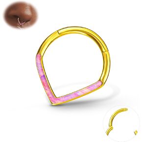 BodyBonita Opal 16G Septum Rings Teardrop - 316L Surgical Steel Hinged Nose Rings Hoops Septum Clicker Hypoallergenic Conch Helix Piercing Jewelry Daith Cartilage Earring Pink 10mm Gold