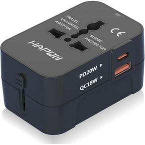 Universal Travel Adapter, PD20W International Power Adapter, 2 USB-C & 2 USB-A Fast Charging Travel Charger, All in One Worldwide Travel Plug Adapter, Outlet Adapter for Europe EU UK USA AU