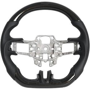 All Black Hydro Dip Carbon Fiber Steering Wheel, D-shaped Perfoated Leather Grip Steering Wheel Fit for Ford Mustang 2018-2021 Shelby GT500/GT350