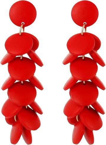 Colorful Layered Wooden Earrings, Bohemian Dangle Drop Earrings for Women in Kuwait