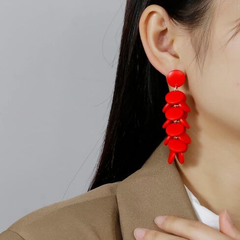 Colorful Layered Wooden Earrings, Bohemian Dangle Drop Earrings for Women in Kuwait