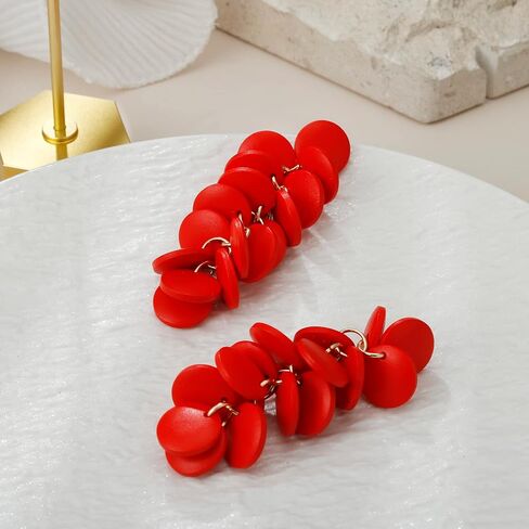 Colorful Layered Wooden Earrings, Bohemian Dangle Drop Earrings for Women in Kuwait