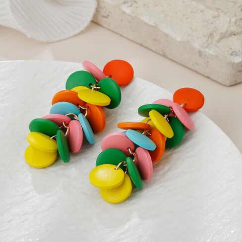 Colorful Layered Wooden Earrings, Bohemian Dangle Drop Earrings for Women in Saudi Arabia
