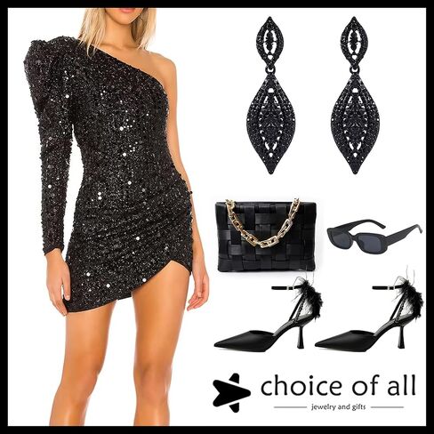 Rhinestone Earrings for Women Black Earrings Sparkling Earrings Dangling Cystal Wedding Prom Earrings Party Accessories New Year Christmas Gifts Stocking Stuffers in Saudi Arabia
