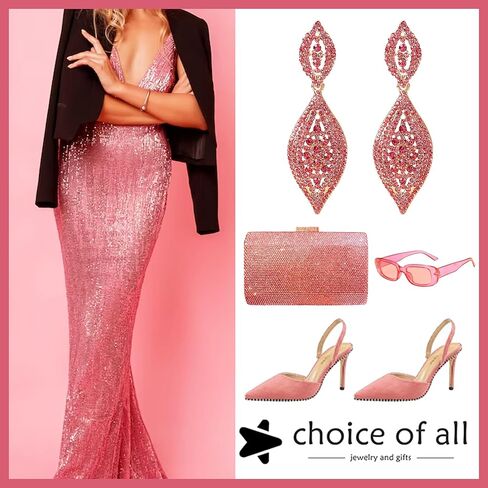 Rhinestone Earrings for Women Black Earrings Sparkling Earrings Dangling Cystal Wedding Prom Earrings Party Accessories New Year Christmas Gifts Stocking Stuffers in Kuwait