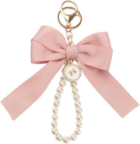 Cute Lily Sakura Flower Keychain for Women Pearl Bow Key Chains Car Keys Holder Accessories in Saudi Arabia