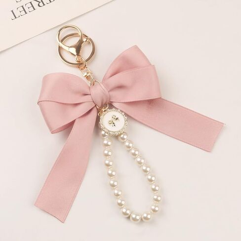 Cute Lily Sakura Flower Keychain for Women Pearl Bow Key Chains Car Keys Holder Accessories in Saudi Arabia