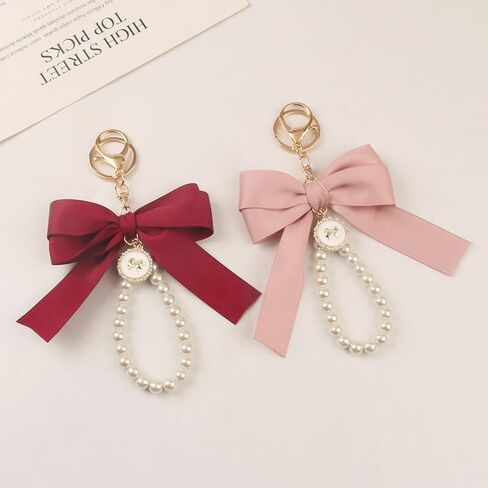 Cute Lily Sakura Flower Keychain for Women Pearl Bow Key Chains Car Keys Holder Accessories in Saudi Arabia