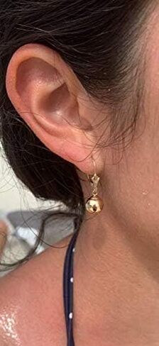Jewelryweb - أقراط متدلية من الذهب الأصفر الحقيقي عيار 14 قيراط مصقولة على شكل كرة خلفية - 5 مم، 6 مم، 7 مم، 8 مم - أقراط متدلية ذهبية للنساء - أقراط مضادة للحساسية in Kuwait