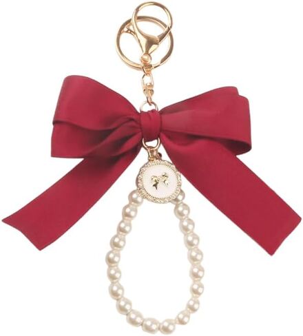 Cute Lily Sakura Flower Keychain for Women Pearl Bow Key Chains Car Keys Holder Accessories in Saudi Arabia
