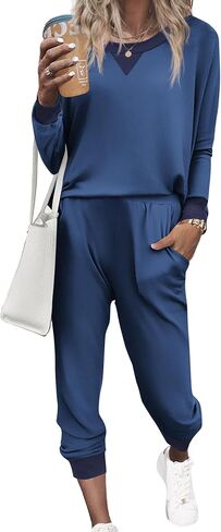 Ekouaer Pajamas Set Long Sleeve Pj Sets 2 Piece Jogger Pajama Sets Soft Sleepwear Loungewear for Women in Kuwait