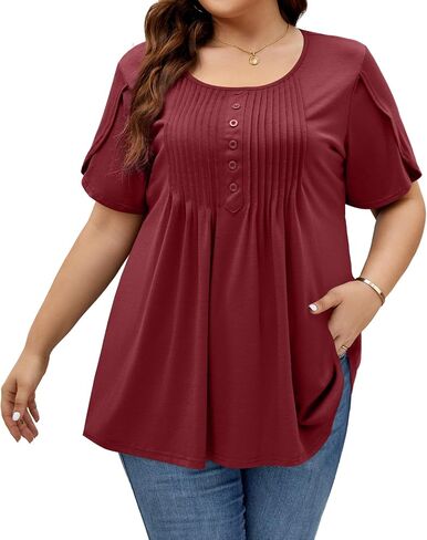 Plus Size Tunic for Women Summer Tulip Short Sleeve Tunic Tops Scoop Neck Floral Printed Casual Soft Top 1X-5X in Saudi Arabia